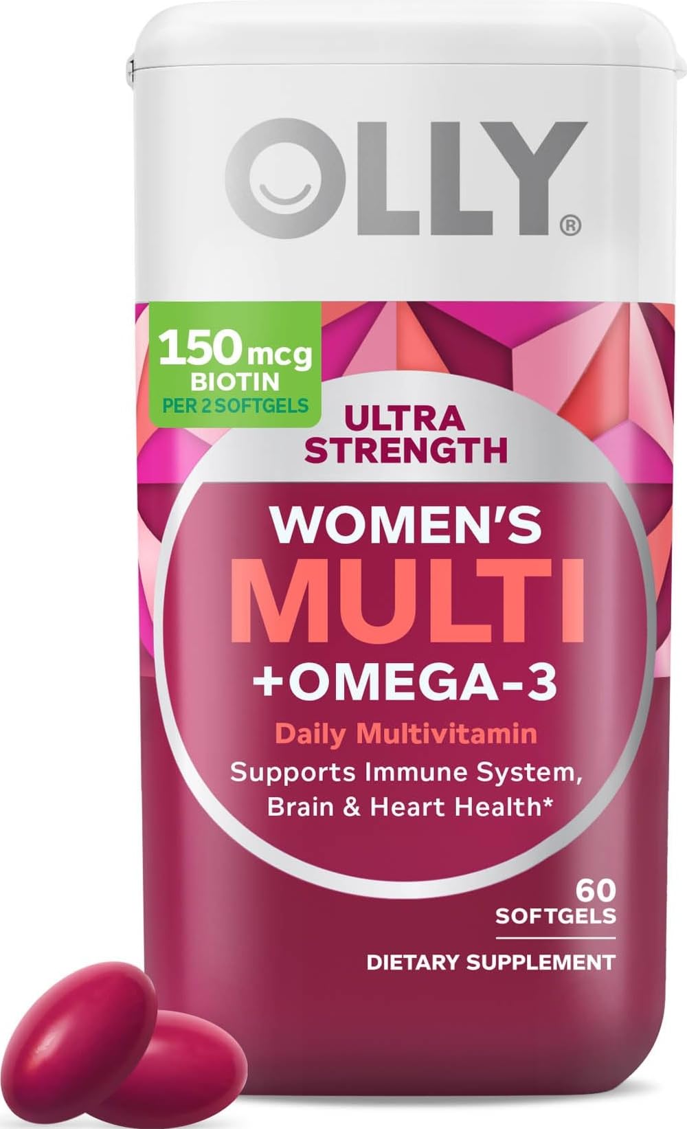 OLLY Ultra Strength Women's Multivitamin Softgels, Omega-3s - 60 Count | Women's Wellness, Vitamin B12, Omega-3 Fatty Acids,