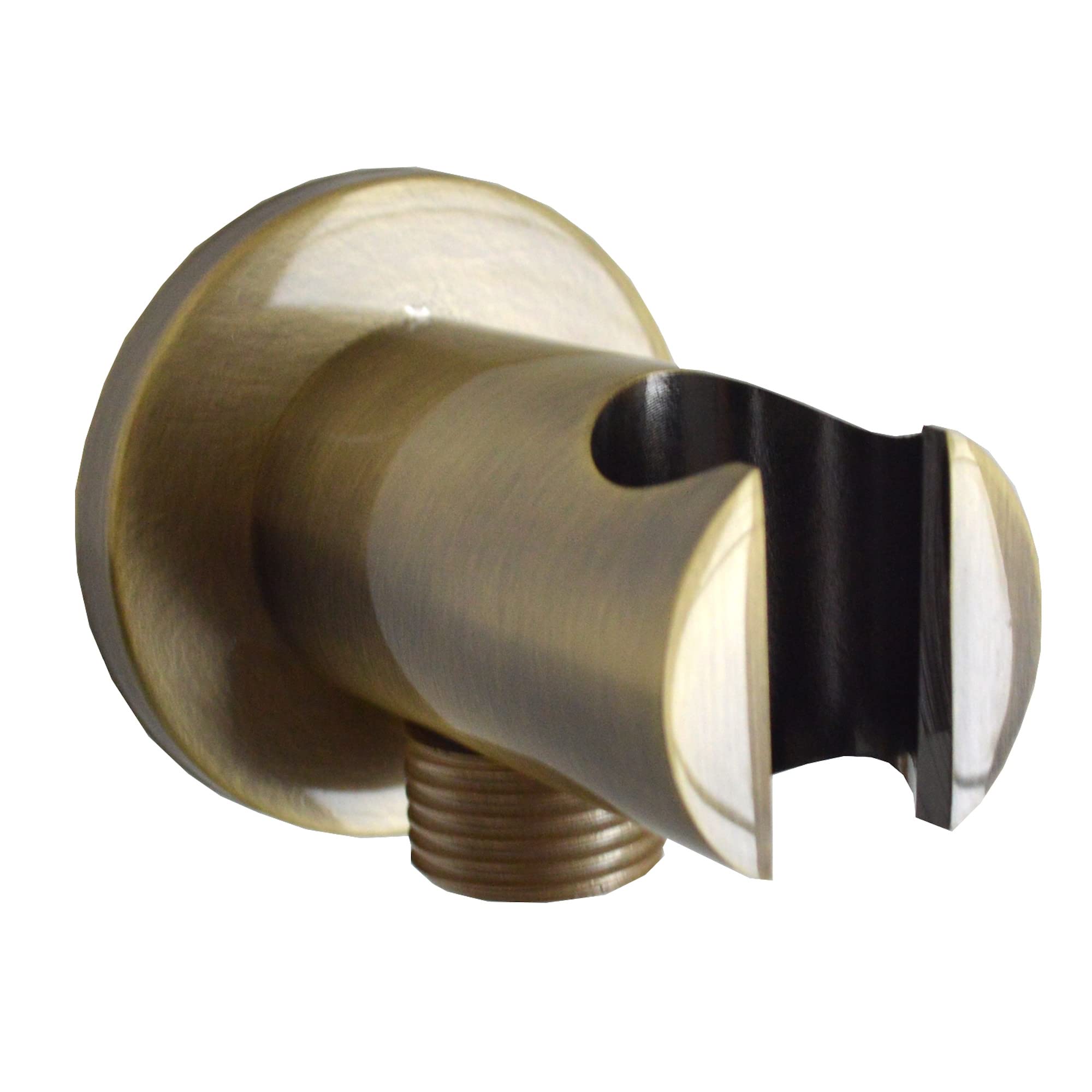 ENKI, O03, Shower Outlet Elbow with Holder, Solid Brass, Hand Shower Wall Valve Connector with Bracket, Round Design, Antique Brass