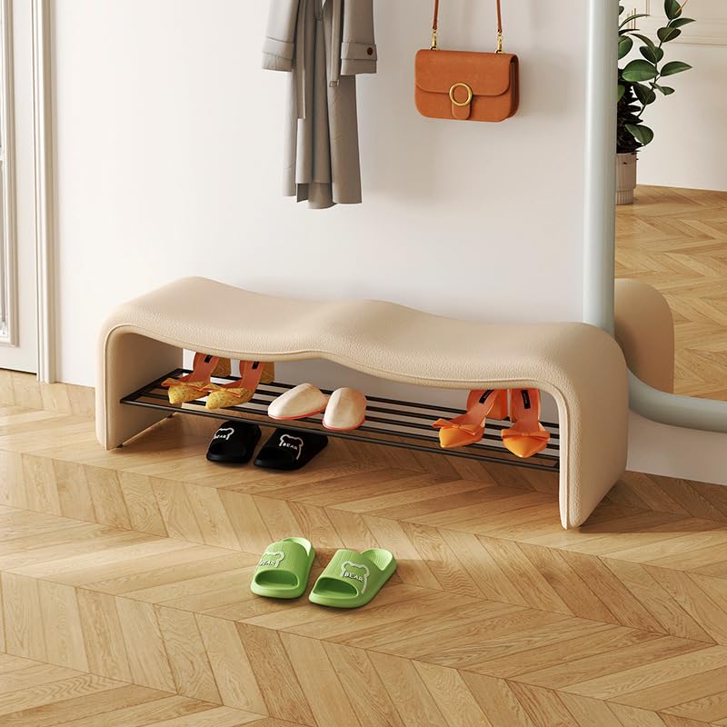 Banco Largo Multiposición, Banco para Pasillo o Dormitorio, Taburete Almacenaje, Banco Descalzador para Vestíbulo o Pie de Cama, para Entrada Salón Dormitorio,Beige,120×35×42cm