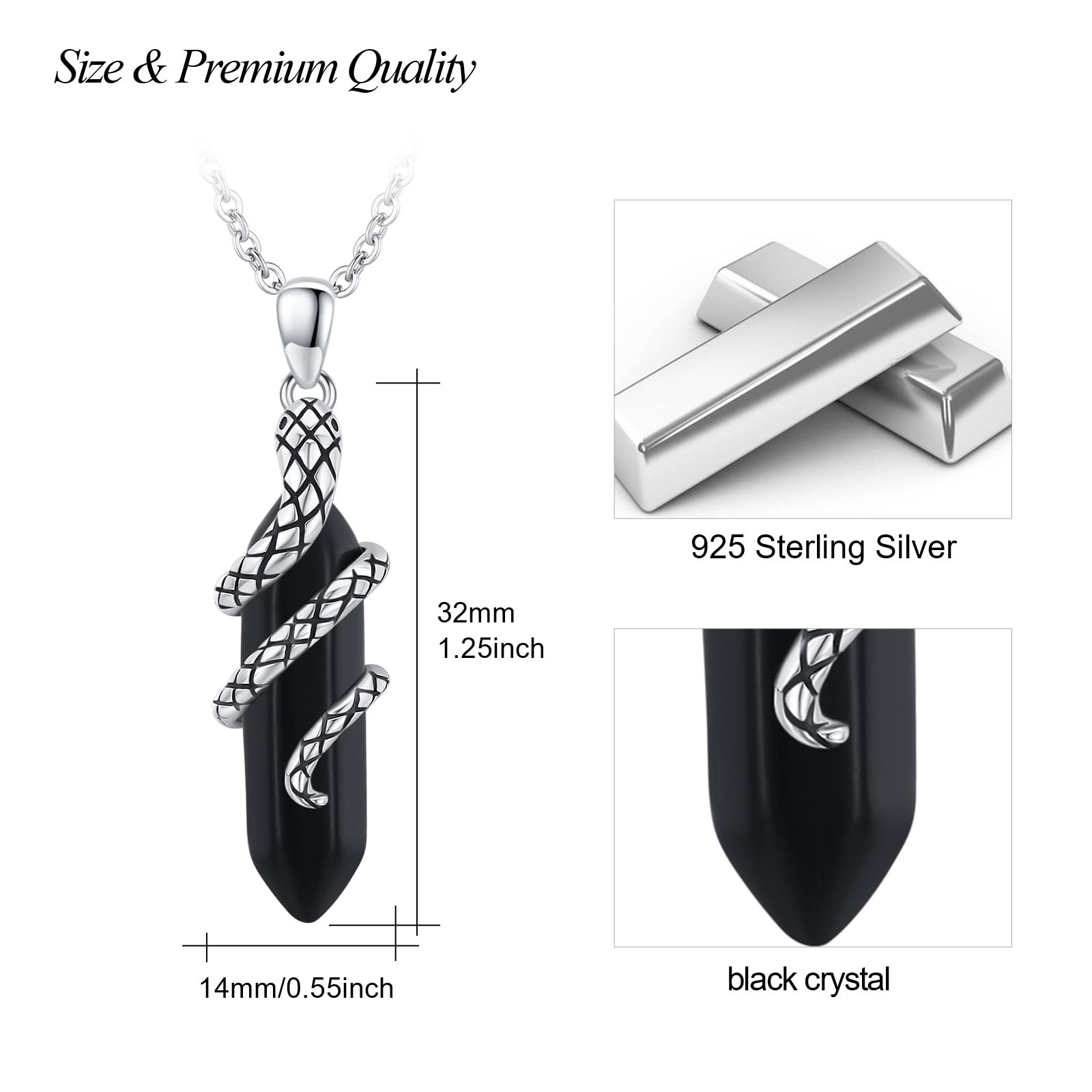 Collana Serpente 925 Argento Sterling con Tormalina e Ciondolo Animale in Cristallo - Gioielli Gotico per Donna e Uomo