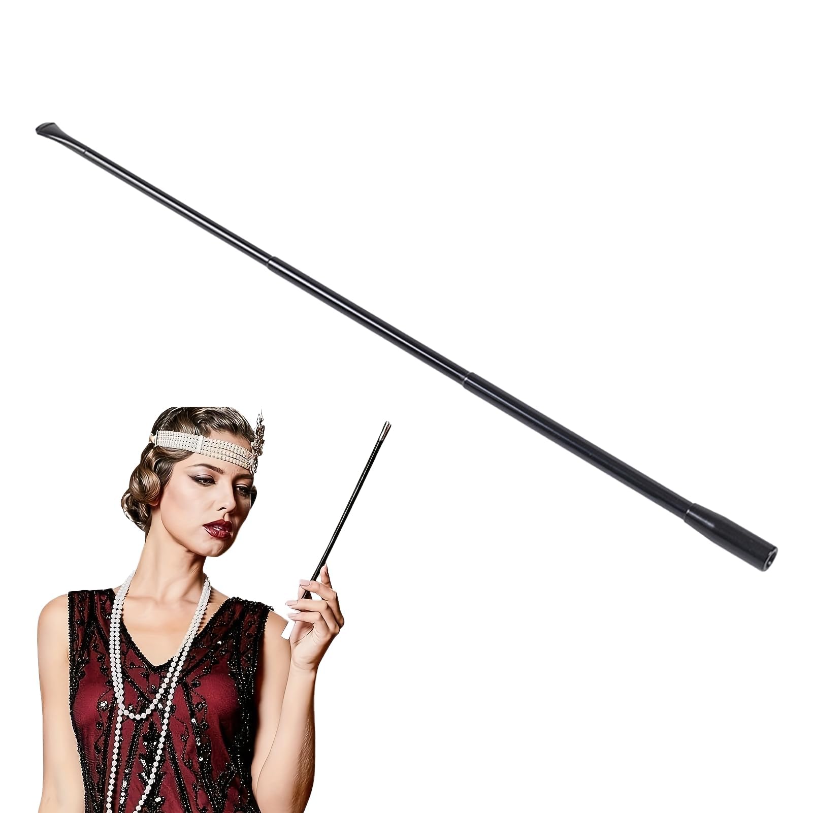 Porte-Cigarette Pour Femme - Long Porte-Cigarettes Extensible - Vintage Porte Cigarette Femme - Accessoire De Costume - Accessoire De Cosplay Pour Carnaval Et Décoration De Fête (Noir)