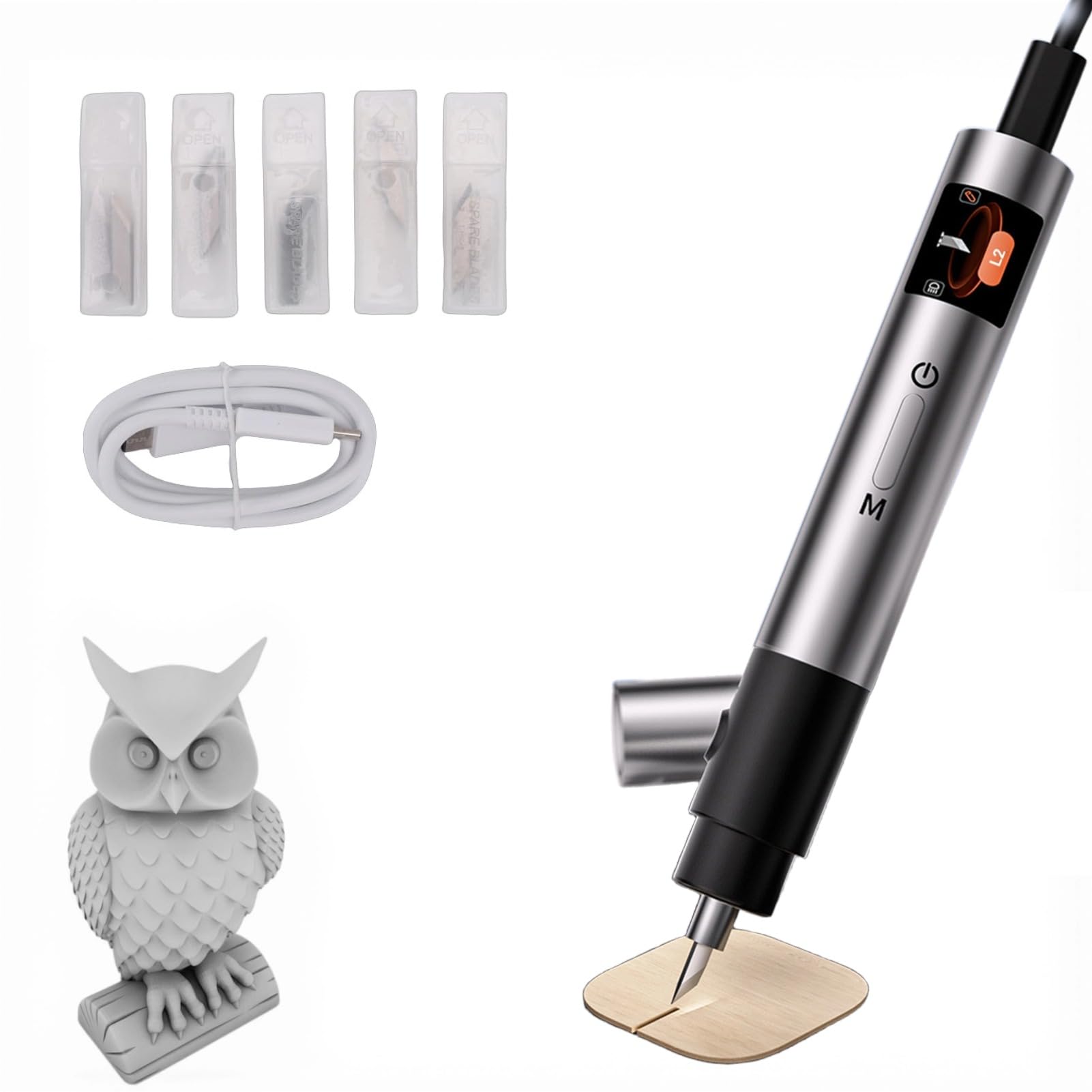 Jiawu Coltello da Taglio Ad Ultrasuoni, Utensile da Taglio Artigianale da 40 KHz con 50 Lame di Ricambio, per Tagliare Modelli Stampati in 3D, PVC, Pelle, Legno, Plastica, Resina (Spina europea)