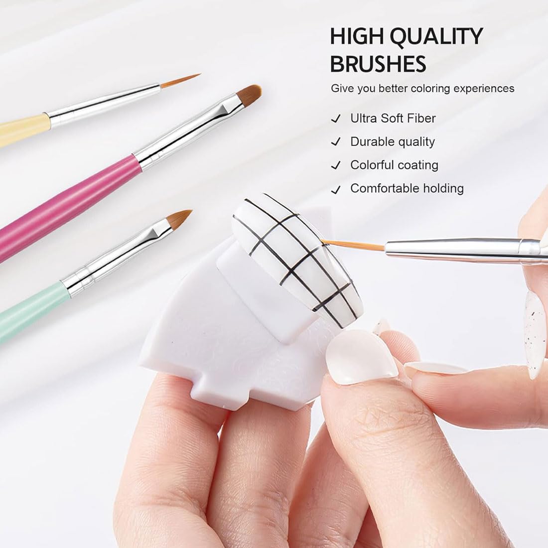 6 Pezzi Set di pennelli per Unghie- Pennello per Unghie in Acrilico, Pennelli per Unghie per Decorare, Strumenti per Unghie a Doppia Faccia, per Design delle Unghie e Fai-da-Te