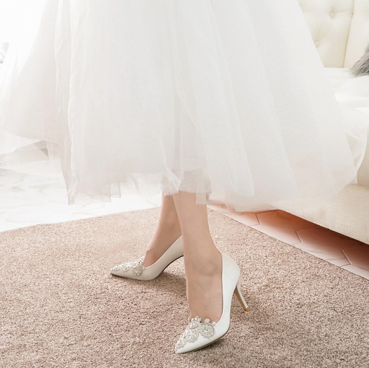 Scarpe con Tacco Alto da Sposa Chiuse con Strass e Suola in Gomma Antiscivolo,Modèle HD168-70