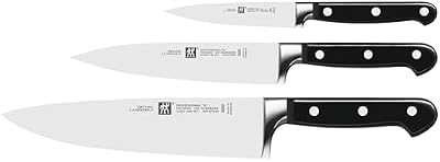 Zwilling Juego de cuchillos, 3 piezas, cuchillo para manteca de cerdo, cuchillo para carne, cuchillo de chef, Mango especial de acero inoxidable/plástico, Professional S