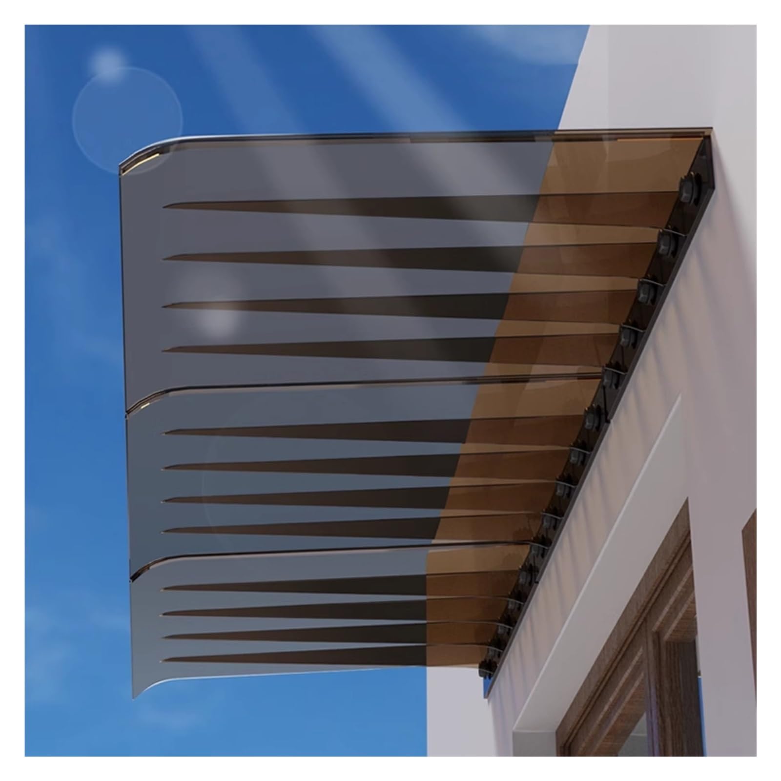 Auvent de porte d'entrée marron en polycarbonate transparent 60x90 cm
