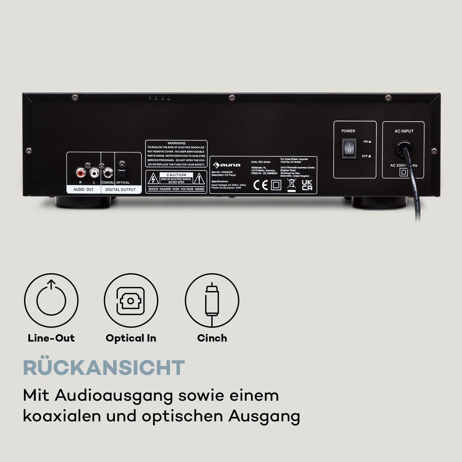 Auna CD-1000 DG, CD-Player HiFi, USB, MP3, Fernbedienung, mit LED-Display, CD Receiver Aluminium, schwarz
