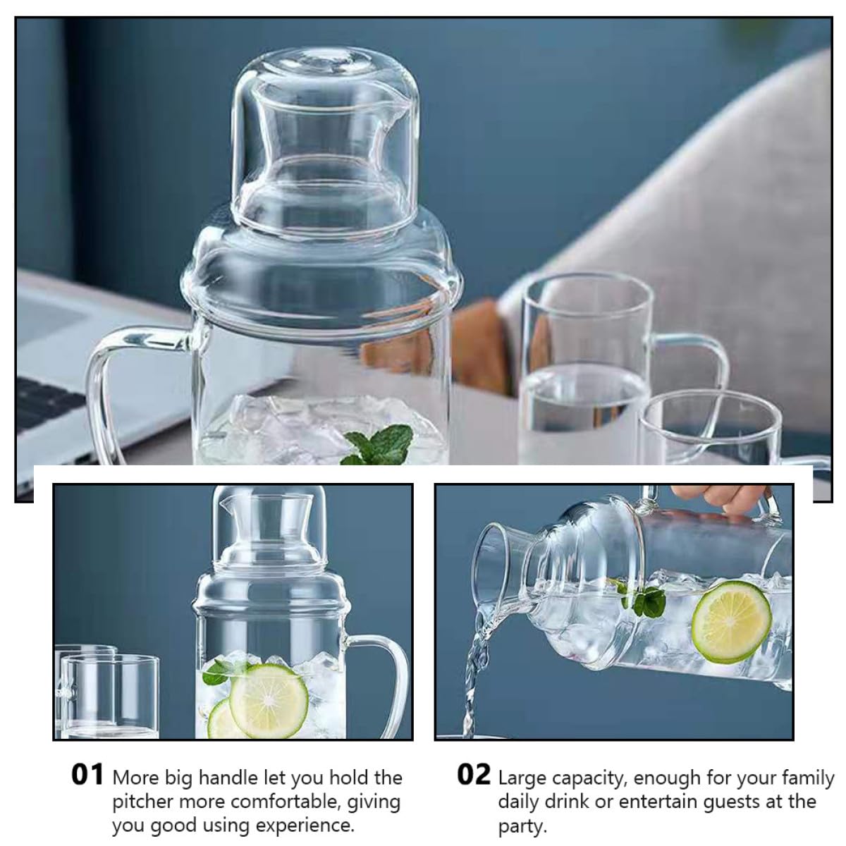 Healifty Hitzebeständiger Glaskrug Ml aus Borosilikatglas mit Deckel und Großem Griff für Wasser Tee und Saft Transparenter Haushaltswasserkrug für Kalte und Heiße Getränke