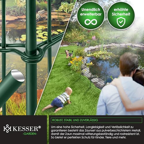 KESSER® Teichzaun Gartenzaun Steckzaun Komplettset Metall 10x Gerade Inkl. Handschuhe, 2x Hammer + 12 Befestigungsstäben, Zaun zum stecken für Garten, Gitterzaun Set Freigehege für Tiere