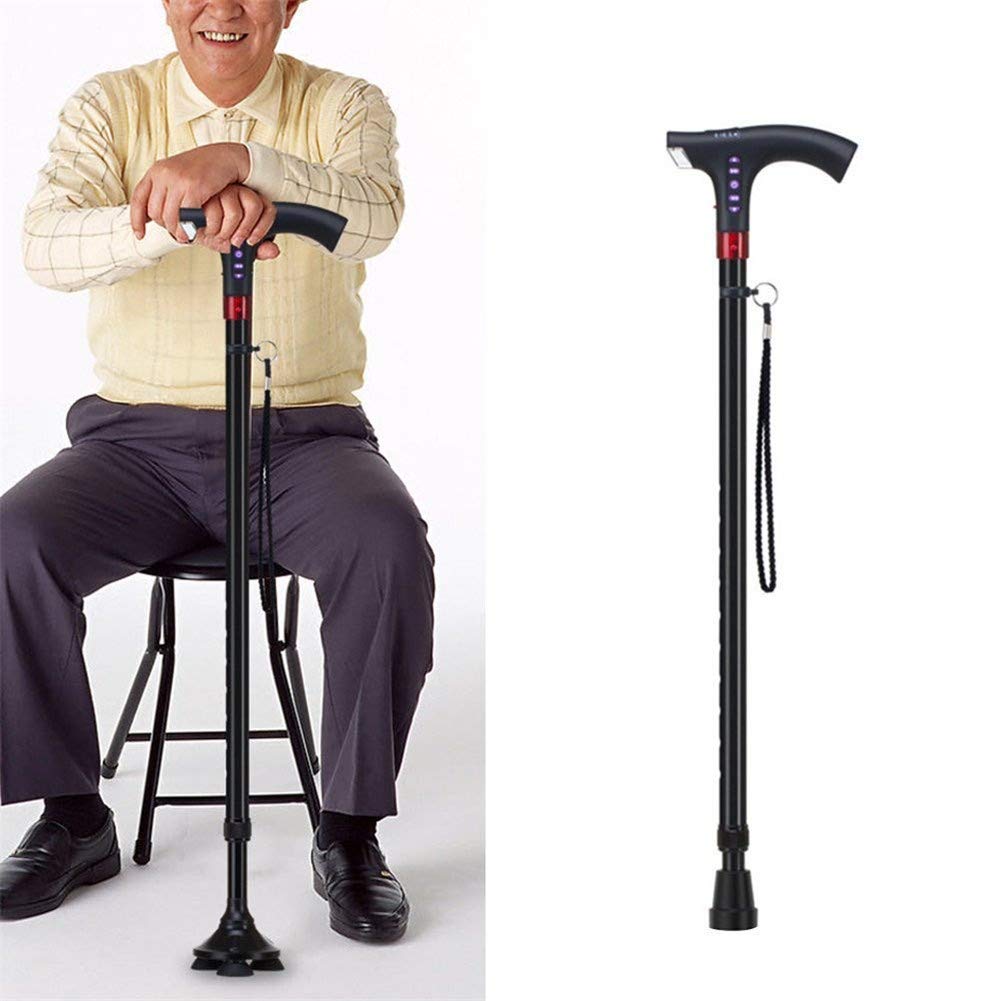Bastón Plegable telescópico Plegable - Ayudas para Caminar de Aluminio con luz LED - Ligero, Moderno, bastón de Viaje, fácil de Plegar con Alarma para Personas Mayores - para Hombres, Mujeres,