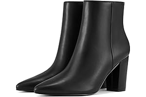 Women's Pointed Toe Ankle Boots Chunky High Heel Ankle Booties Side Zipper Short Boots