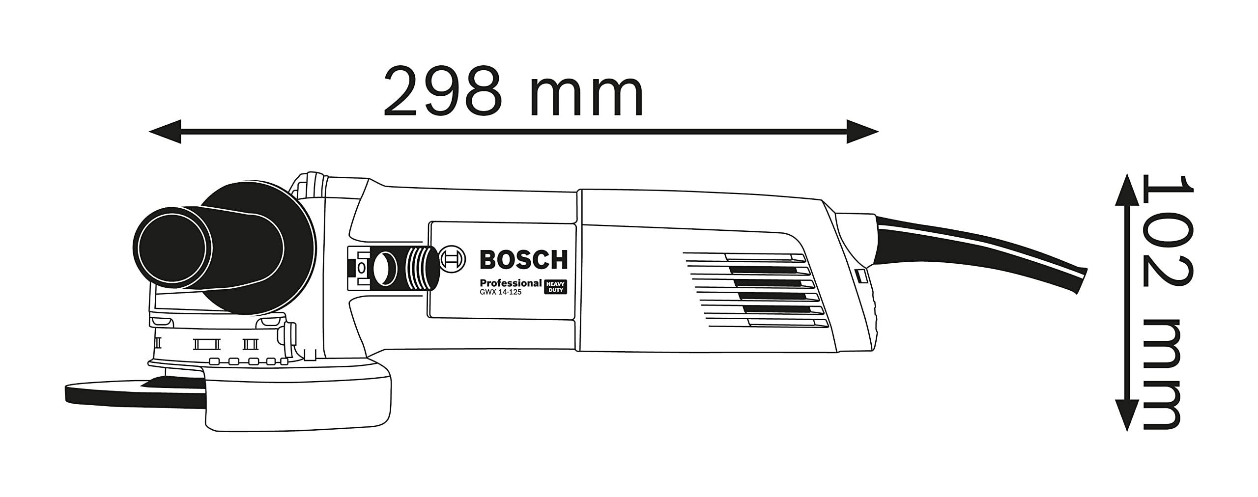 Bosch Professional: szlifierka kątowa GWX 14-125 S (1 400 W, prędkość obrotowa bez obciążenia 2.800 – 11.500 min-1, średnica tarcz 125 mm, rękojeść dodatkowa, osłona)