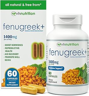 VH Nutrition Fenugreek+ | 1400mg Extra Strength Fenugreek Capsules | Hormonal Balance and Energy Support Supplement for Men & Women | 60 Gluten-Free Capsules