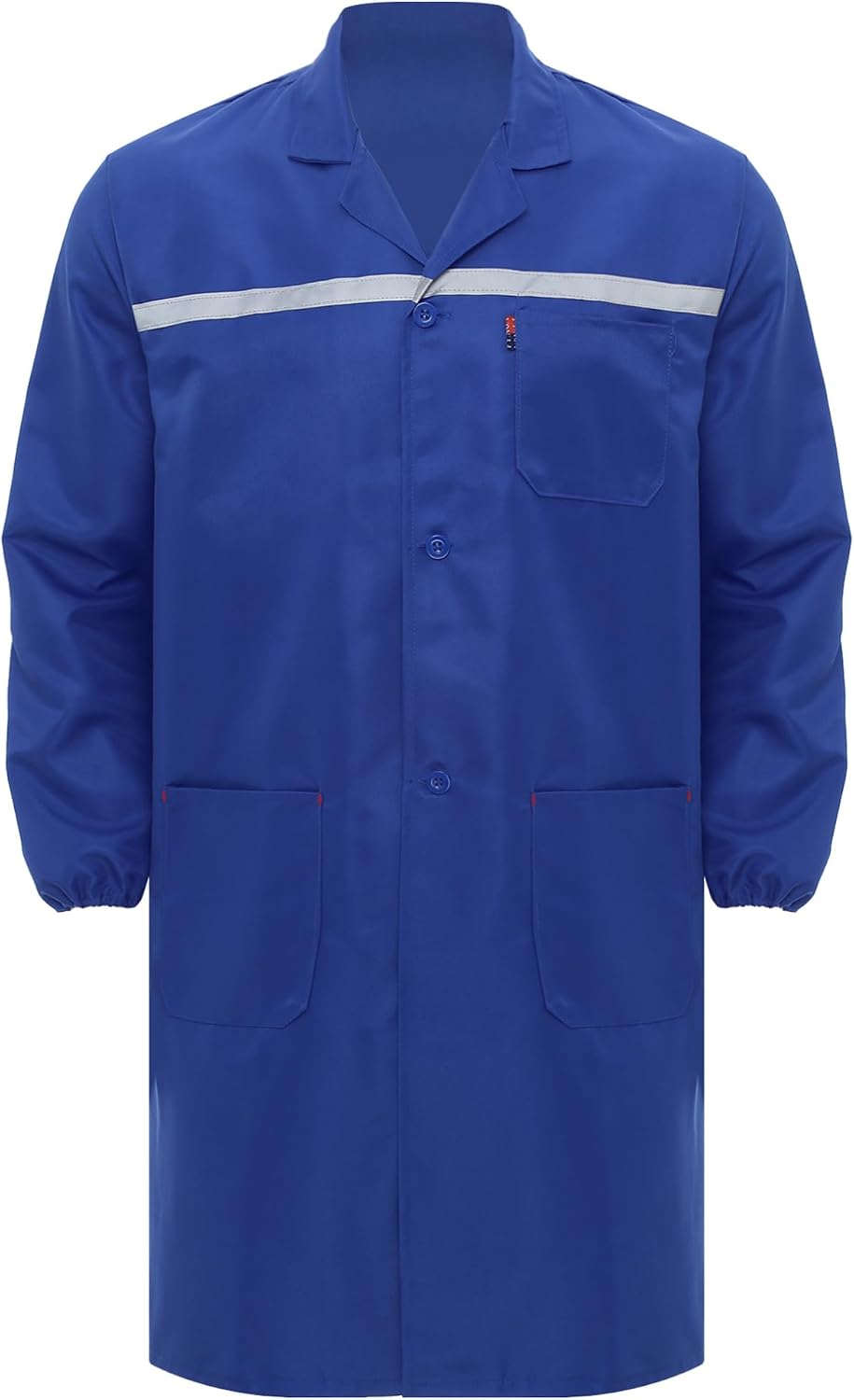 ACSUSS Unisex Adults Front Button Work Coat Lapel Jacket Reflective Strips Dustproof Jacket Lab Coat