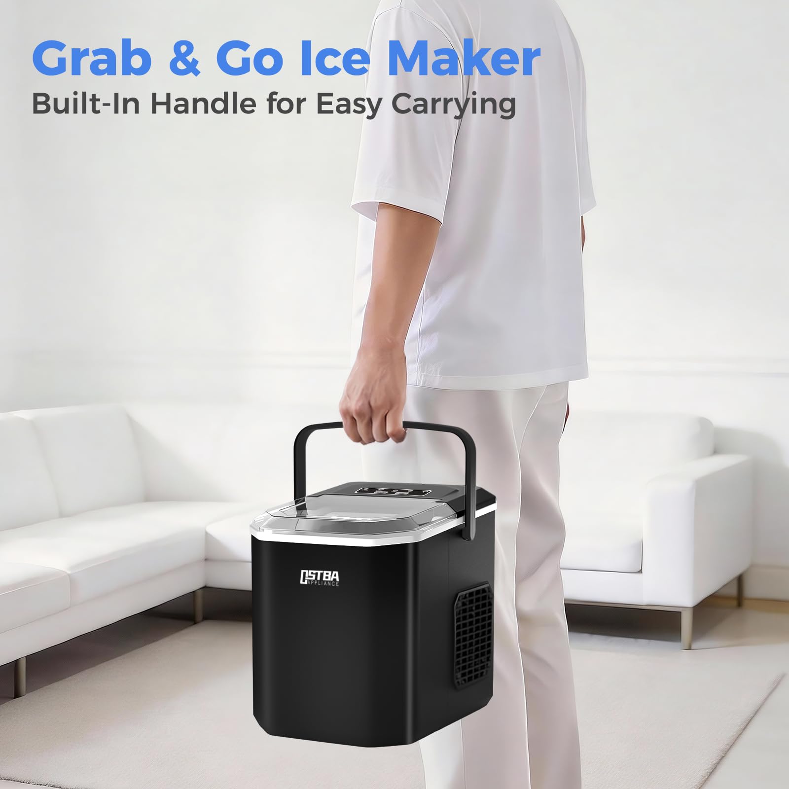 Ostba Countertop Ice Maker Machine, Portable Ice Maker Makes 9 Bullet Ice Cubes In 6 Minutes, 26lbs/Day Ice Makers Countertop With Self-Cleaning, Compact Mini Ice Maker For Home Kitchen RV Party on Fridge.com - View 5