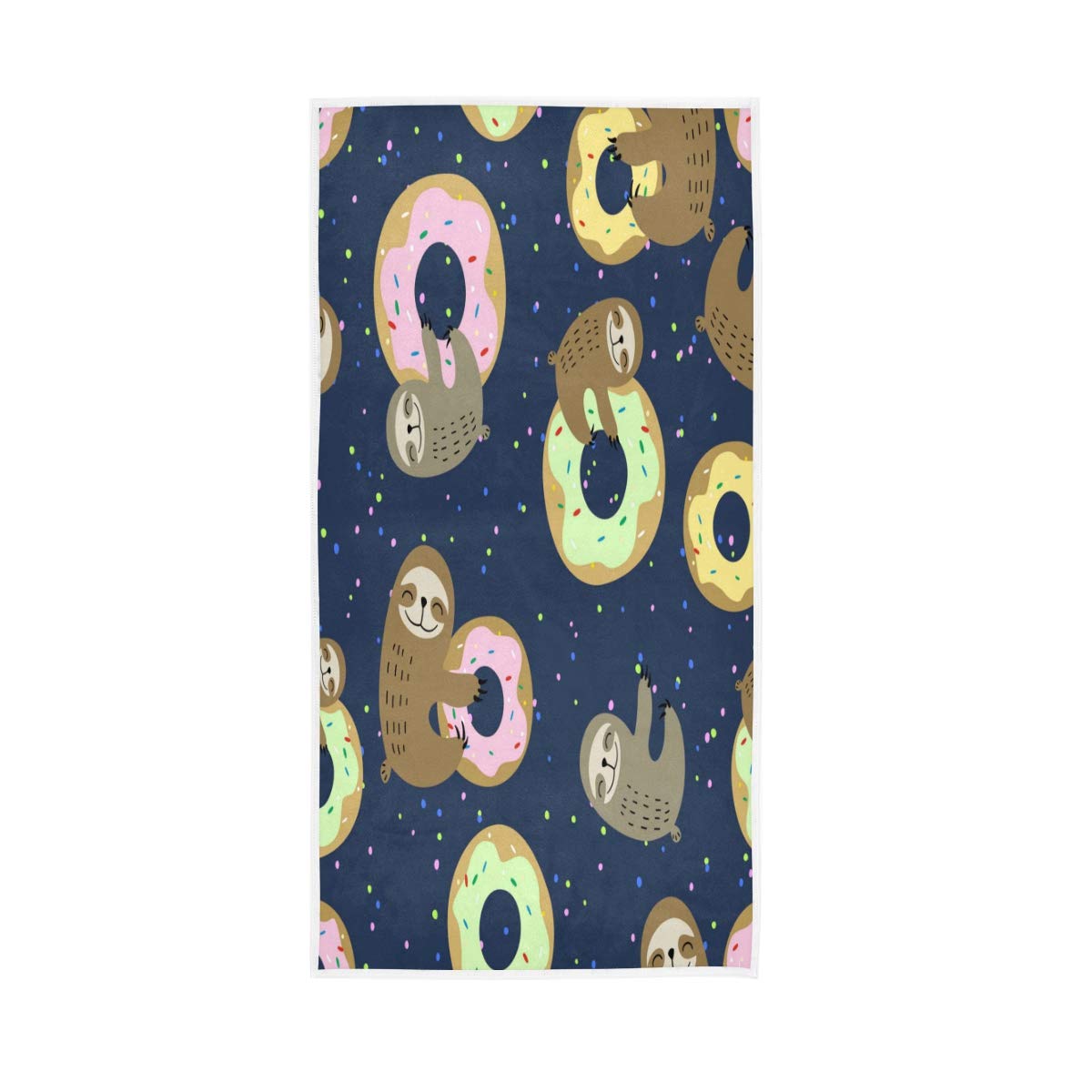 HUYGD Hand Towels Cotton Cute Sloth Donut Pattern Soft Towel Multipurpose Bathroom Beach Towel for Home Kitchen Swim Spa Gym, 30x15 inch