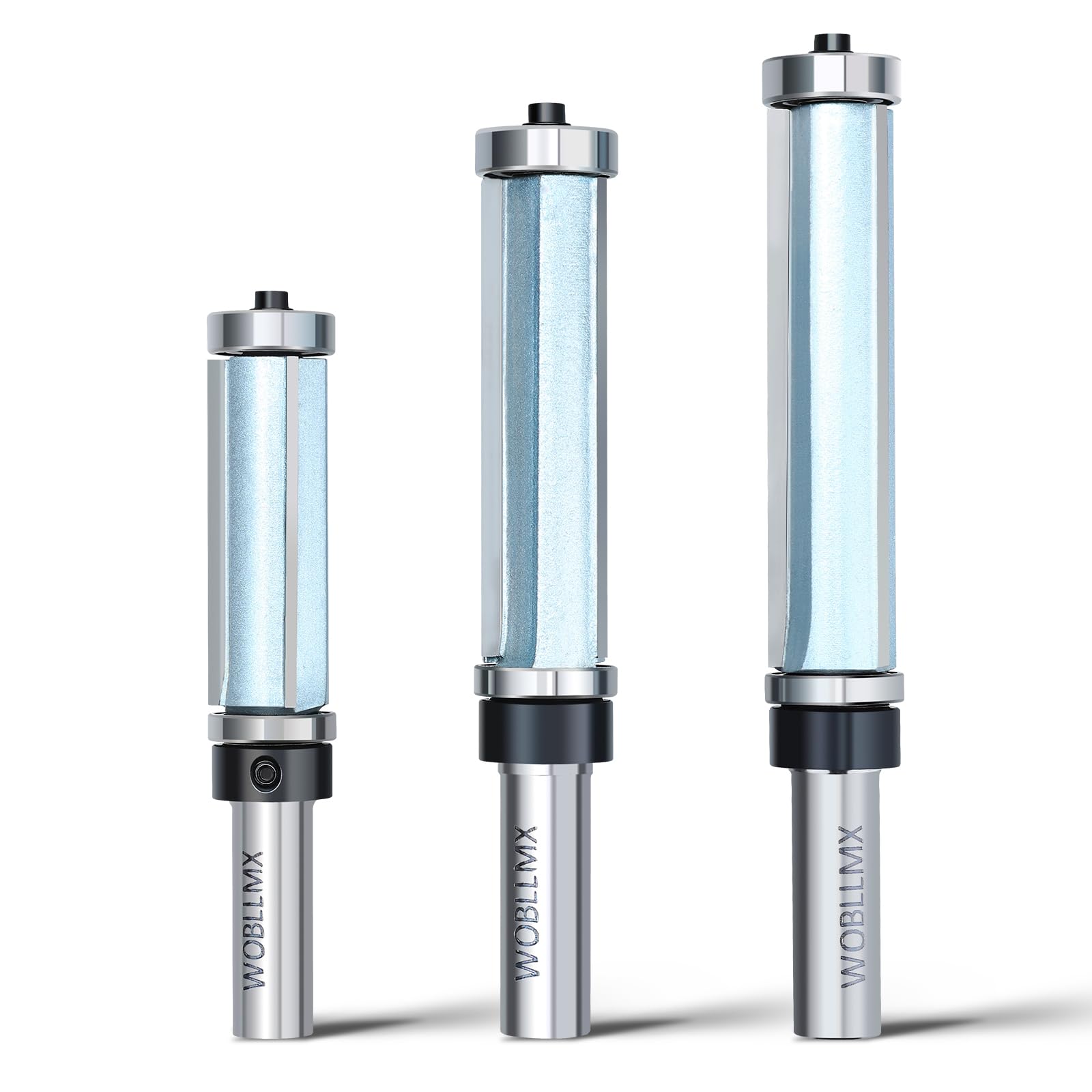 3 piezas de 12 mm vástago 3 inundaciones fresa enrasada, rodamiento de bolas superior e inferior, hoja de carburo duro, manejable, duradera y afilada para trabajar la madera, bricolaje en casa