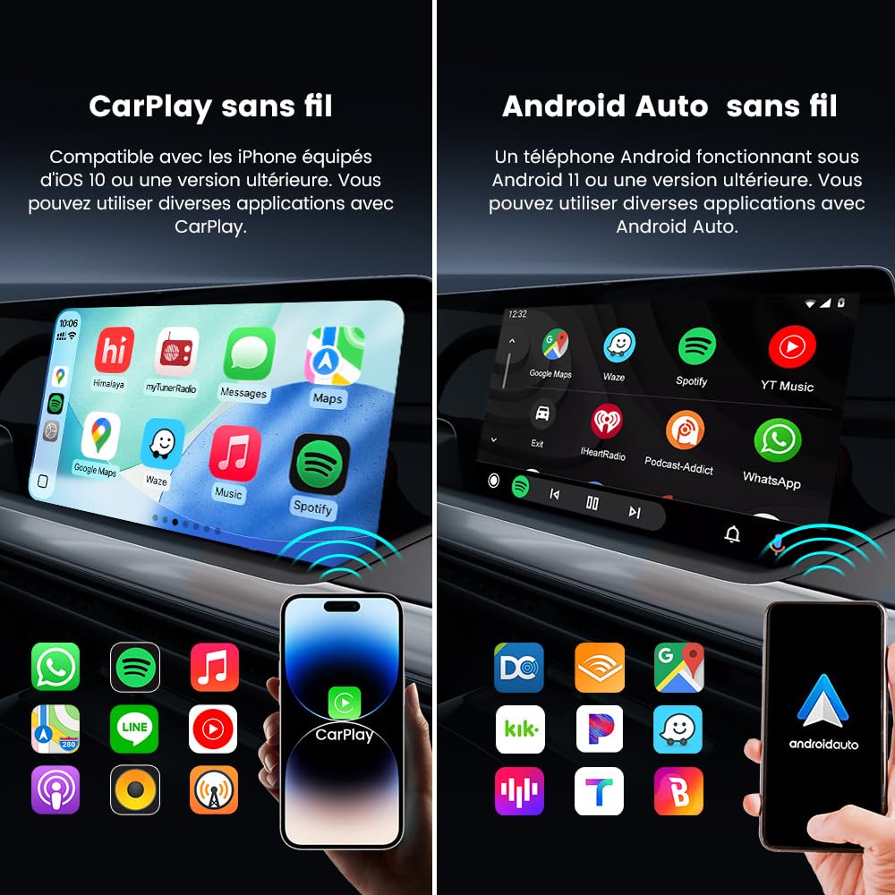 Carlinkit 5.0 Adaptateur CarPlay sans Fil & Android Auto sans Fil 2 en 1,pour carplay Filaire et Android Auto Filaire,Conversion et Mise à Niveau vers Le CarPlay et Androidauto sans Fil,Type-C/USB-A
