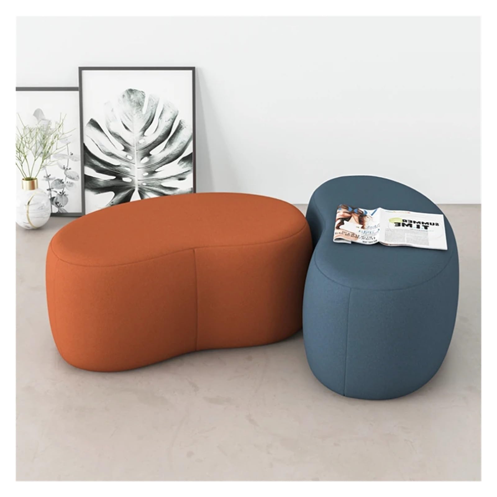 Fußhocker Niedriger Ottomane Wohnzimmerbank Samtboden Sofastuhl INS Eingangsschuhwechselhocker Design Ruhefüße Modulare Möbel(Leathaire Blue)