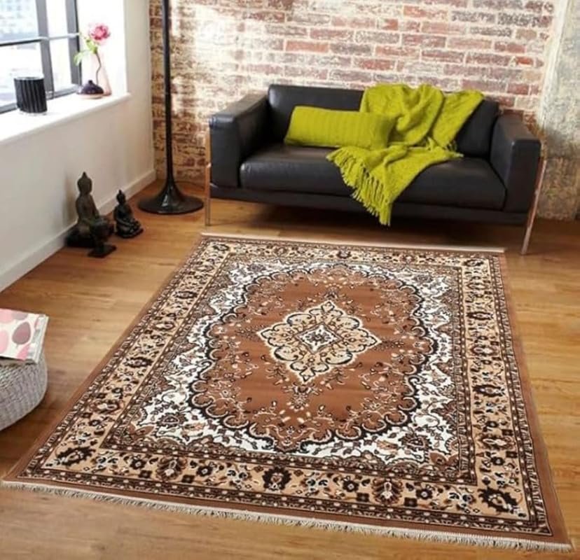 Image of Soft Traditional Washable Beautiful Acrylic Rugs for Home Decor Living Room 8x11 feet (240 x 330 CM) Gold