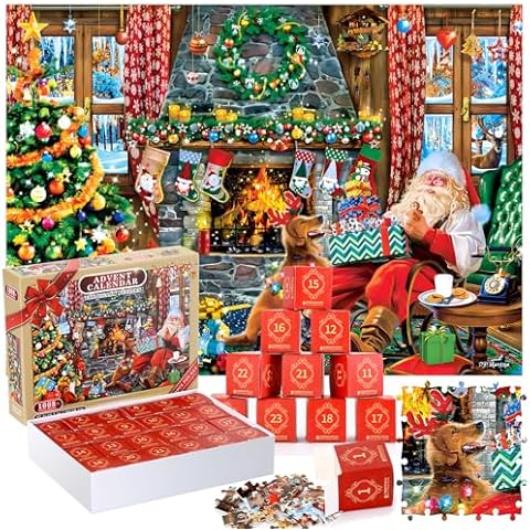 Advent Calendar 2024 Christmas Jigsaw Puzzles, 24 Parts 1008 PCS Puzzle Toys for Countdown to Christmas, Ideal Christmas Toys for Holiday Stocking Stuffer Home Decor, Xmas Gifts for Kids Teens Adults Cover