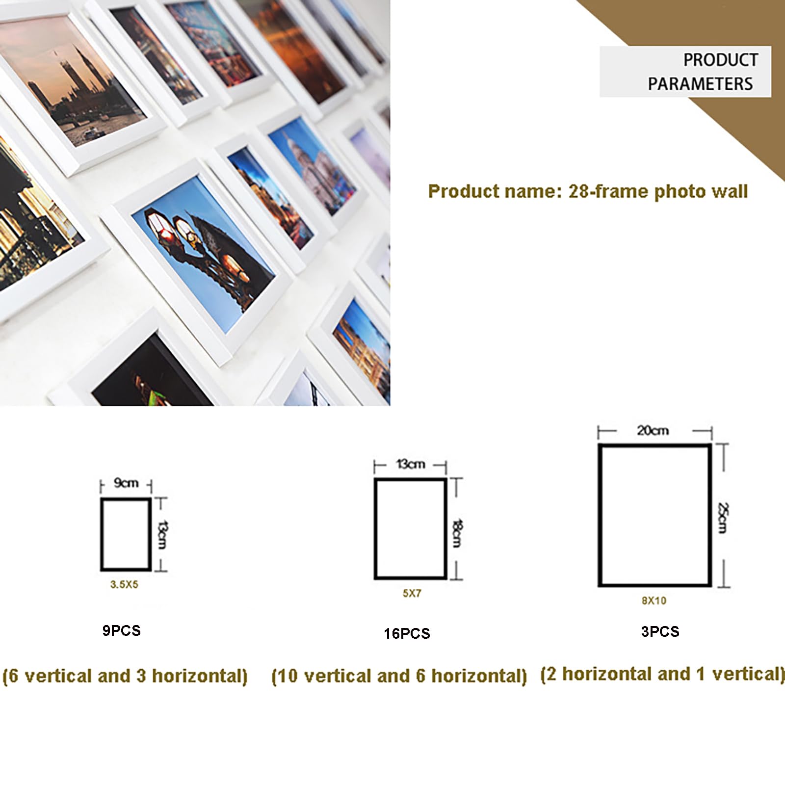 Paquete de 28 marcos de fotos múltiples para collage de pared para pared y hogar, varios tamaños, incluyendo nueve de 3.5 x 5, dieciséis en 5 x 7, tres en 8 x 10 pulgadas (negro)