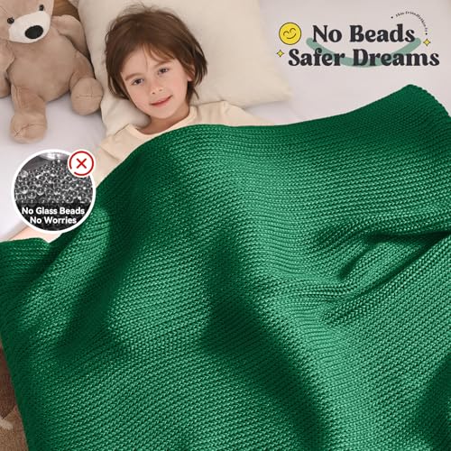 Guohaoi Knitted Weighted Blanket Kids (Green 40"x60" 7lbs) No Beads Cooling Heavy Blanket, Home Decor Breathable Chunky Knit Throw Blanket for All-Season Use