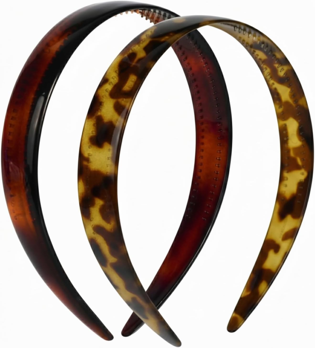 Parcelona French 0.75 Inch Headbands Acetate Tortoise Shell, Savana Hairbands with Double Inner Teeth for Women, Made in France (1 Tortoise Shell + 1 Savana)
