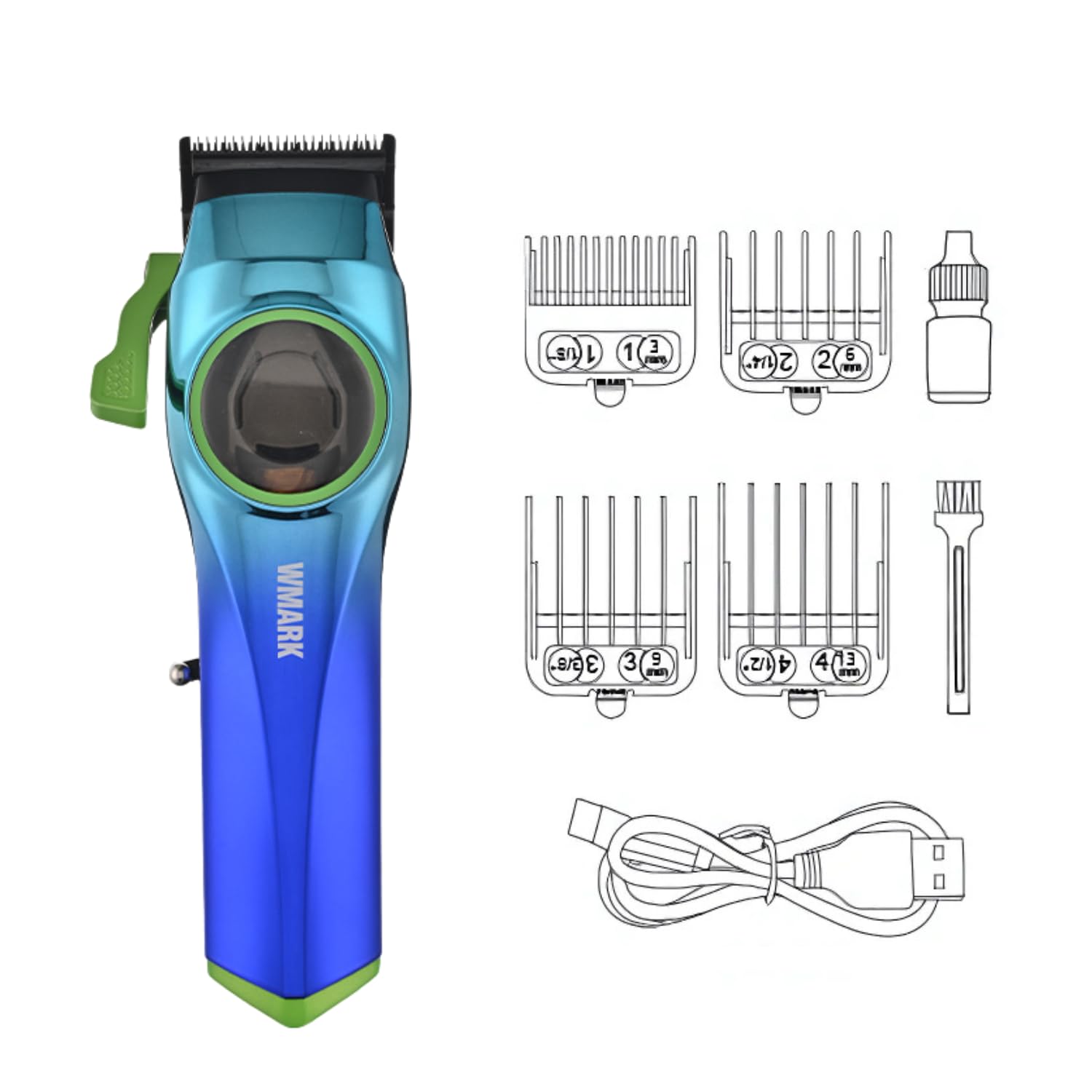 WMARK NG-9009 Ultra Premium Professional 10000 Rpm Magnetic Maglev Motor Zero Gapped Hair Clipper High Precision Fade Blade With DLC Process 4 Guide Comb Taper Lever 120 min 2500 mAh Battery, Model 10