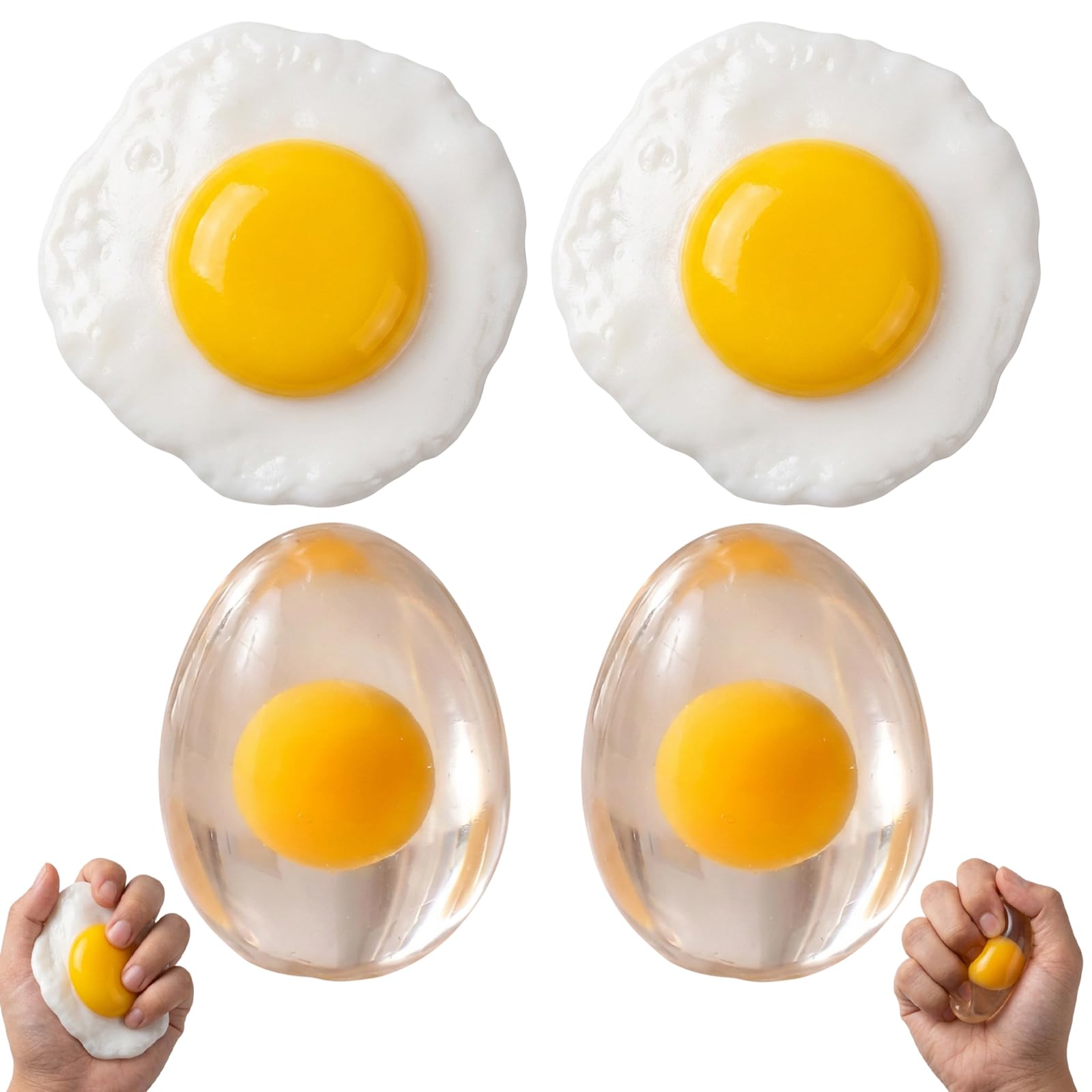 4Pcs Egg Squishy, Squishy, Fried Egg and Whole Egg Design, Soft Squeeze Items for Office and Home Use, Compact Size