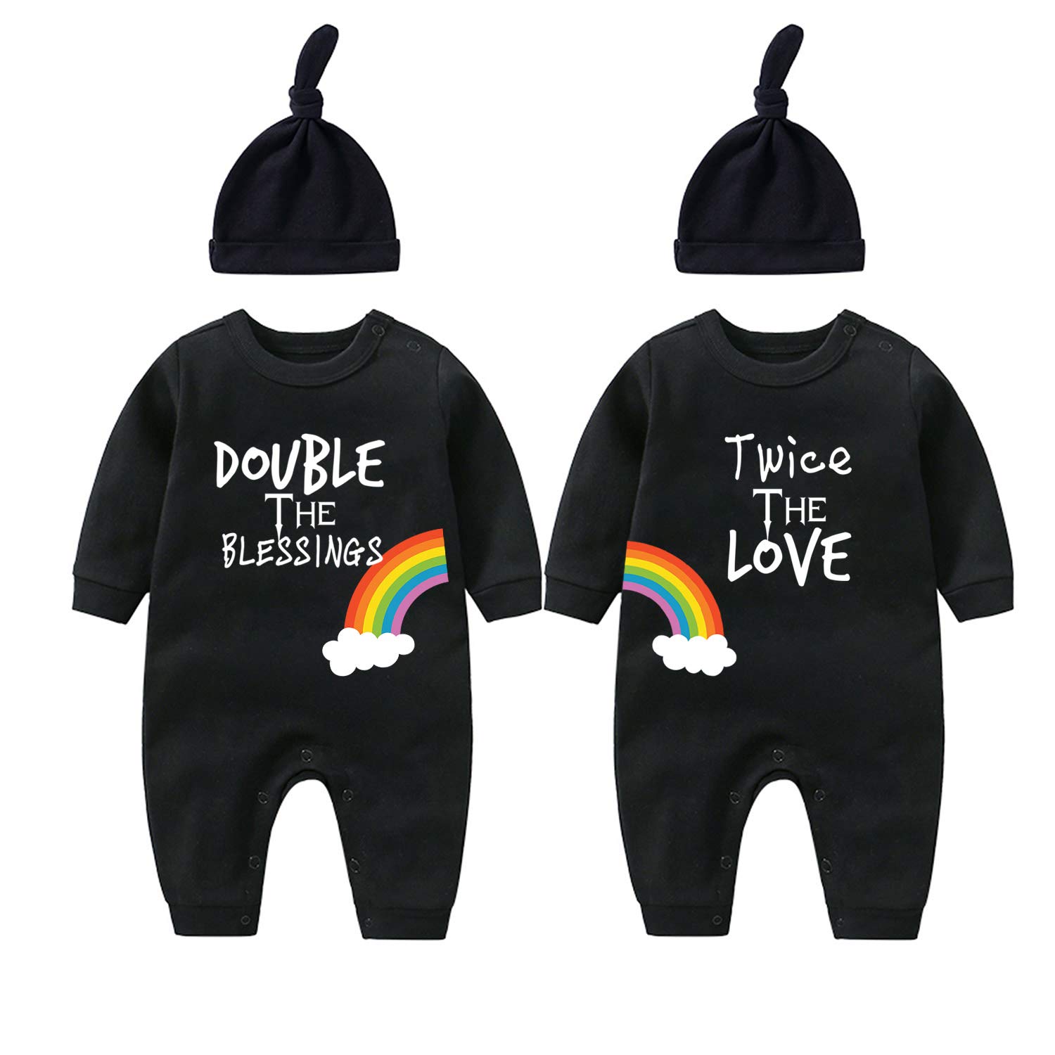 Body Manches Courtes Pour Jumeaux Avec Bonnet - Message 'You Should See My Grandma' - 100% Coton, Tailles 0-12 Mois