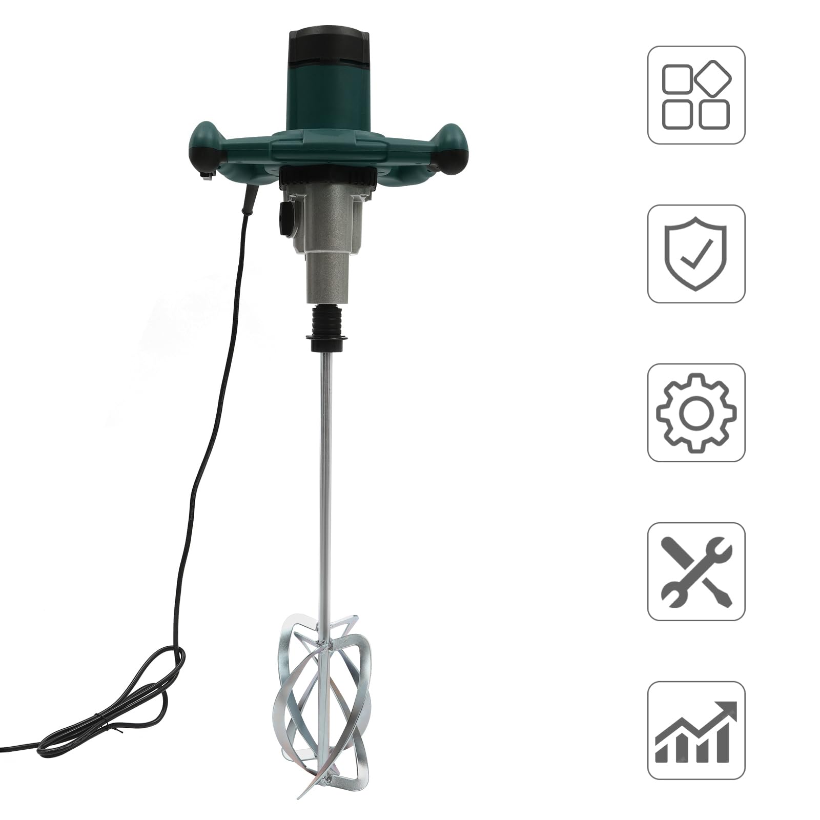 2800 W Miscelatore per mortaio agitatore bipolare miscelatore beton impastatrice malta colla a 6 velocità con pulsante rotante, adatto per miscelare vernice, cemento, gesso, mortaio (verde)