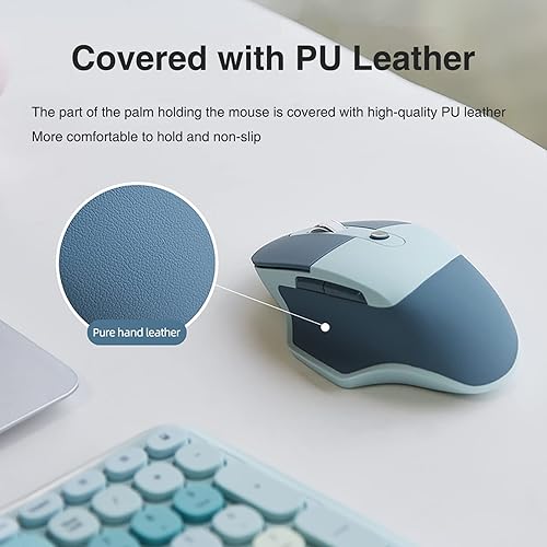 Miniatura 5 de Lomiluskr Mouse inalámbrico de modo dual 2.4G y Bluetooth, teclas silenciosas, diseño ergonómico, colores caramelos, compatible con cuadernos, PC,
