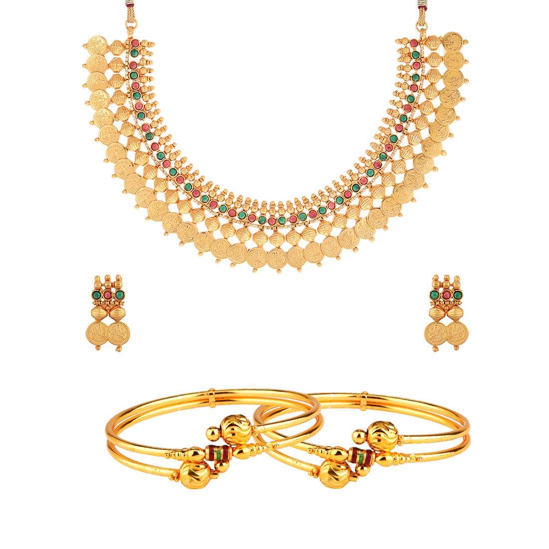 ZENEMEJewellery Set Temple Coin Necklace and Hanuman Inspired Bangle Combo Jewellery Set For Women & Girls