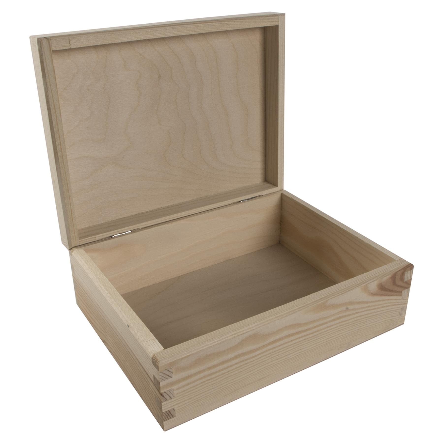 Woodeedoo Natural Rectangular Wooden Storage Box With Hinged Lid – 21.5 X 16.5 X 8 Cm – Unfinished Pine Gift Chest For Crafts Stationery Letters Trinkets Memory Keepsakes Diy Decoupage