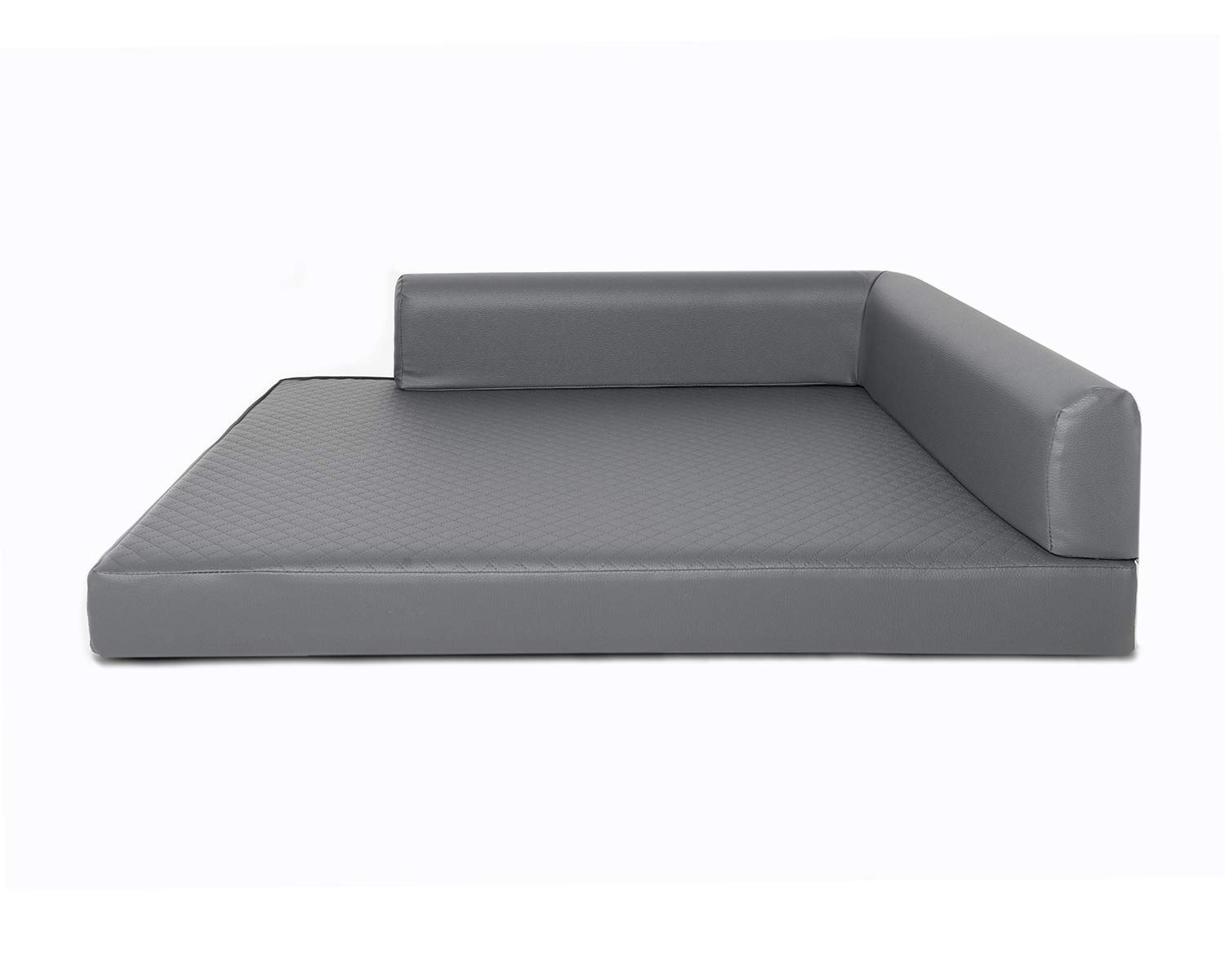 Mayaadi Home - Cuccia angolare per cani Rogo, in ecopelle, per cani, cuscino trapuntato, grigio, L (90 x 120 x 10 cm)