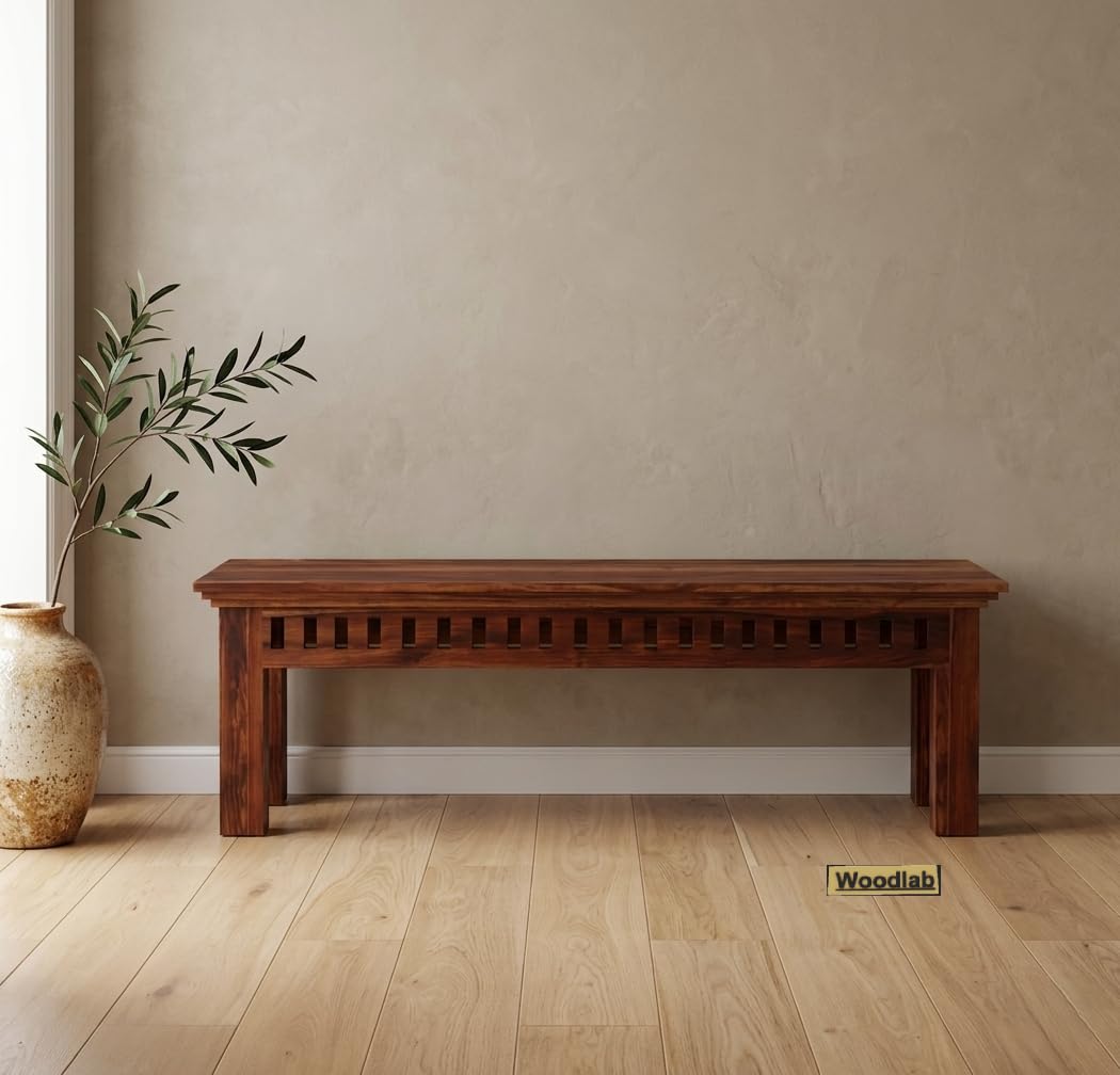 WOODLAB Solid Sheesham Wood Kuber 2 Seater Bench Without Cushion | Wooden Dining Bench for Dining Table | Multipurpose Seating Furniture for Entryway, Living Room, Bedroom and Study (Honey Finish)-image-22