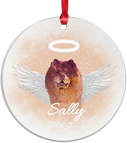 Miniatura 8 de Adorno de Navidad Chow Chow con alas de perro en el cielo, acrílico para colgar en el árbol de Navidad, adorno conmemorativo personalizado, adornos