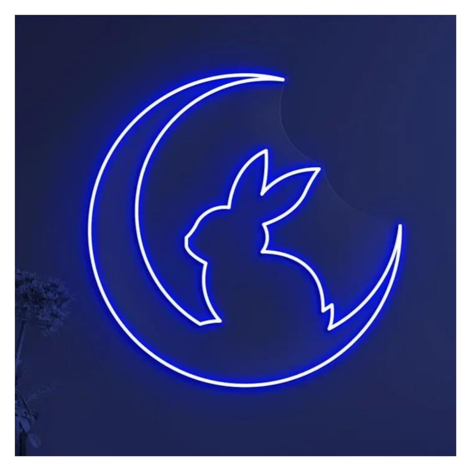 LEMST Signs Lamp Rabbit On Moon Neon Sign, USB Powered Adjustable Brightness Bunny On Lights for Animal Shop Decor(Blue,45cmx45cm)