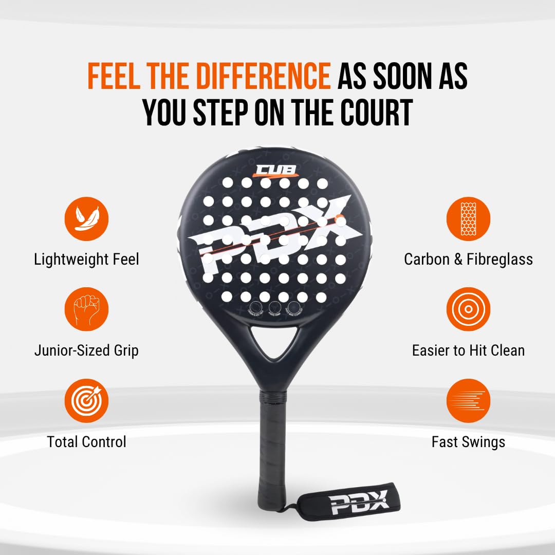PDX Rakieta Padel dla mężczyzn i kobiet, lekka, trwała rakieta Padel z włókna węglowego dla dorosłych, zaprojektowana z myślą o mocy, kontroli i komforcie, idealna do gier wewnątrz i na zewnątrz