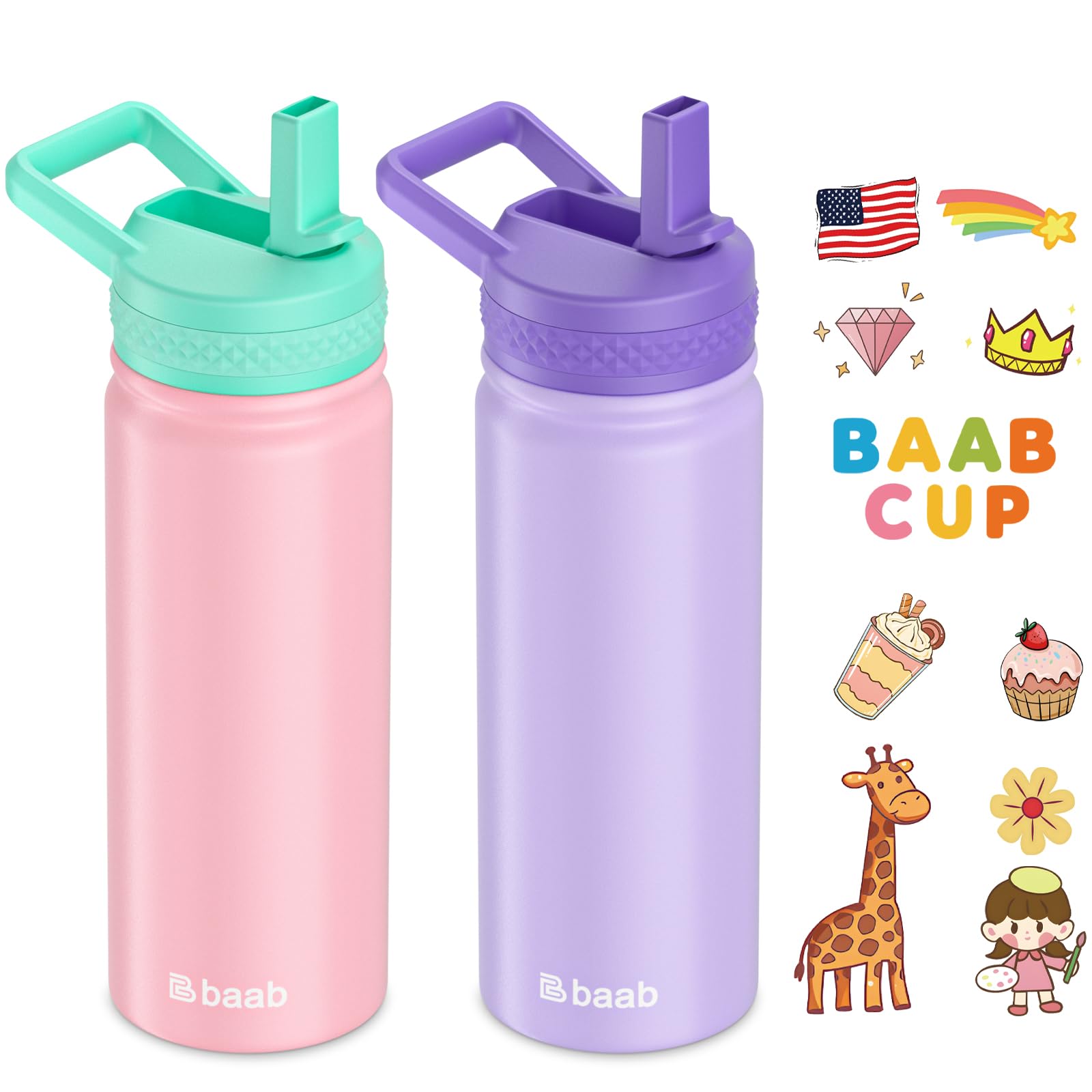 Amazon.com: baab 18oz Kids Water Bottle, Insulated Water Bottle