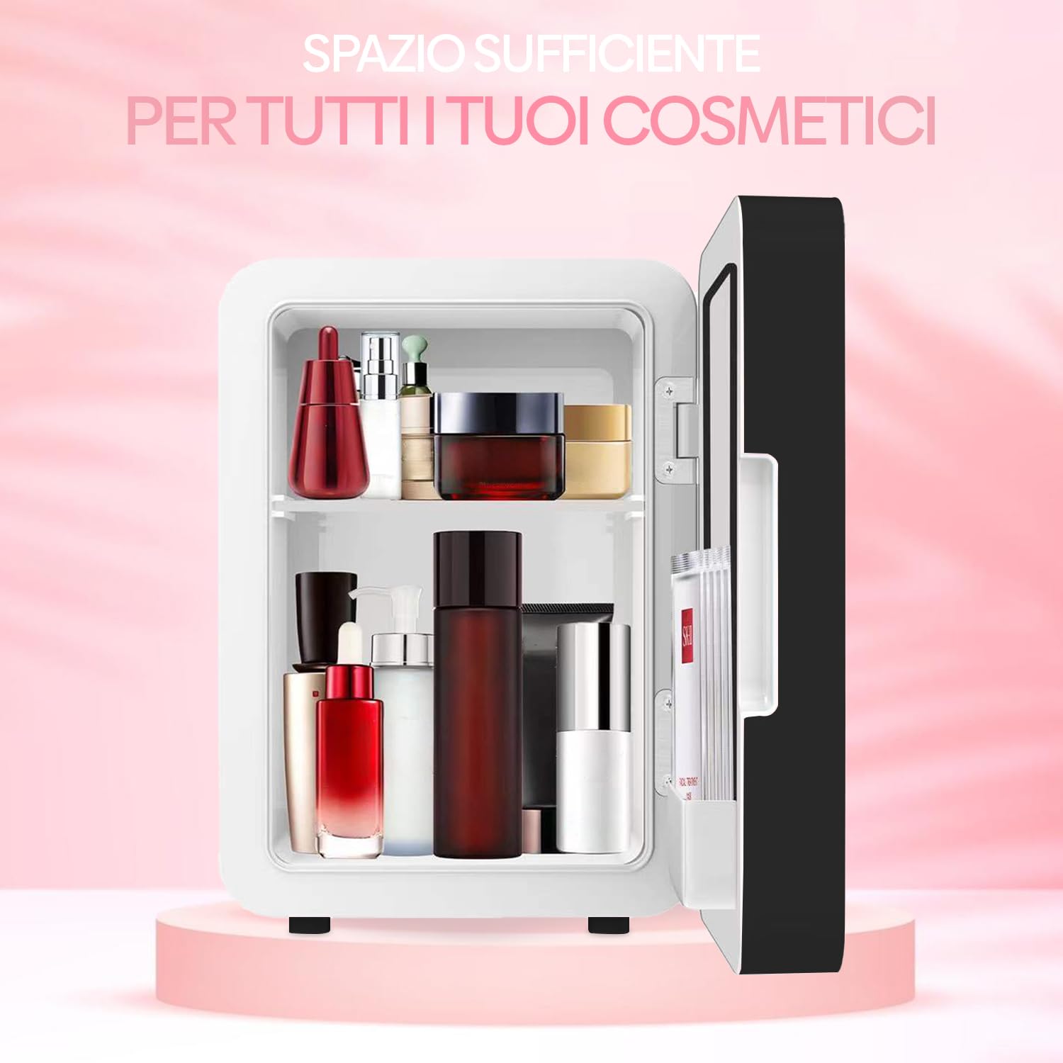 Olvy Frigorifero Cosmetico da 4 Litri, Mini Frigo Portatile con Specchio a LED, Piccolo Frigorifero per Skincare, Raffreddamento e Riscaldamento, per la Camera da Letto, Nero