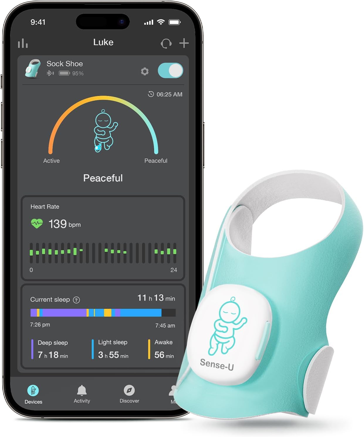 Sense-UBaby Smart Sock Shoe Baby Monitor, Track Sleep Patterns, Heart Rate, Movement for Peace of Mind, Infant Foot Monitor for Better Sleep, FSA/HSA Eligible