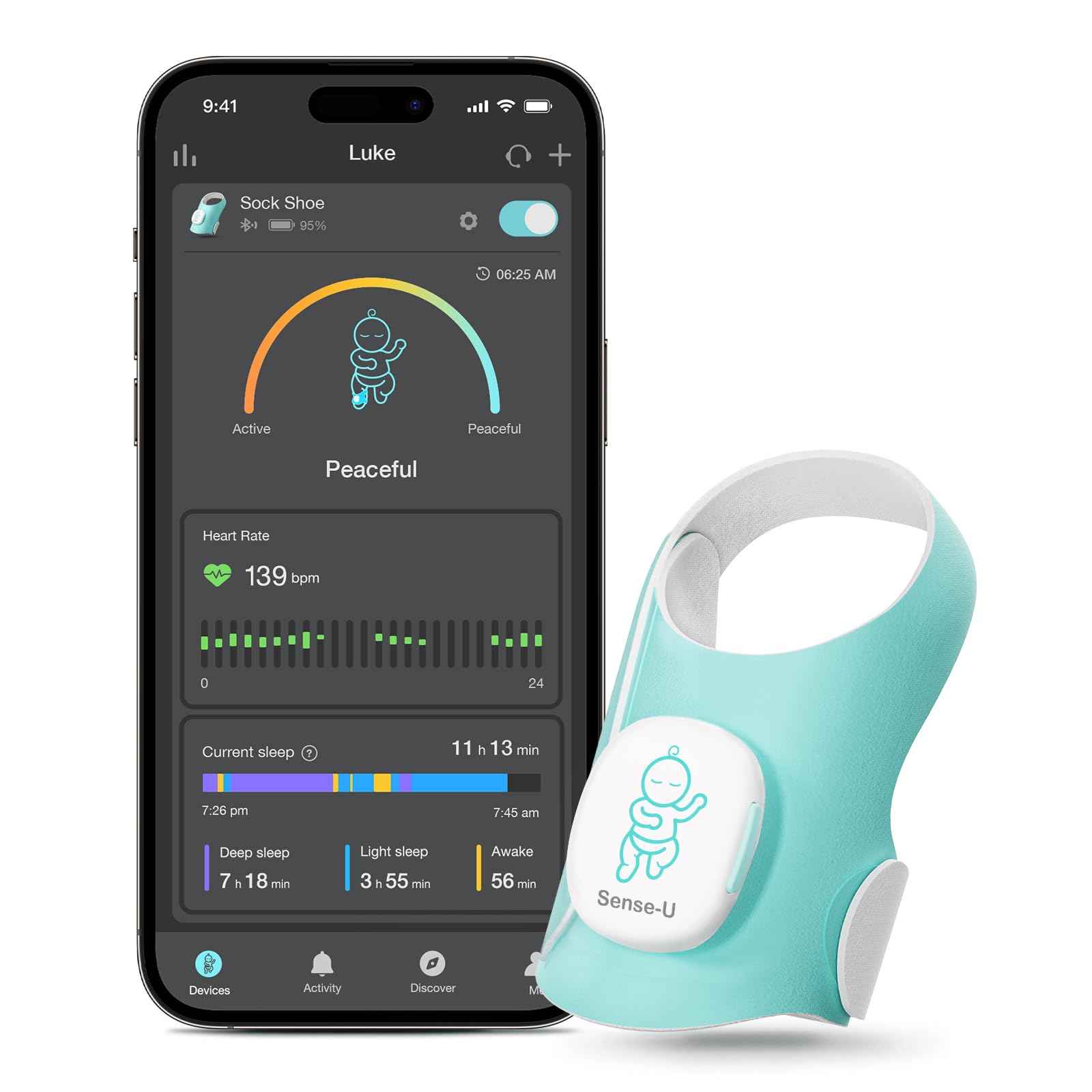 Sense-UBaby Smart Sock Shoe Baby Monitor, Track Sleep Patterns, Heart Rate, Movement for Peace of Mind, Infant Foot Monitor for Better Sleep, FSA/HSA Eligible