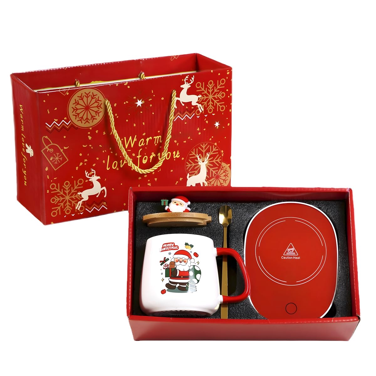 Weihnachtstasse, Tassenwärmer, Elektrischer Kaffeewärmer, Weihnachtstassen Set, Büro für Liebhaber von Wintergetränken (SDLR01)