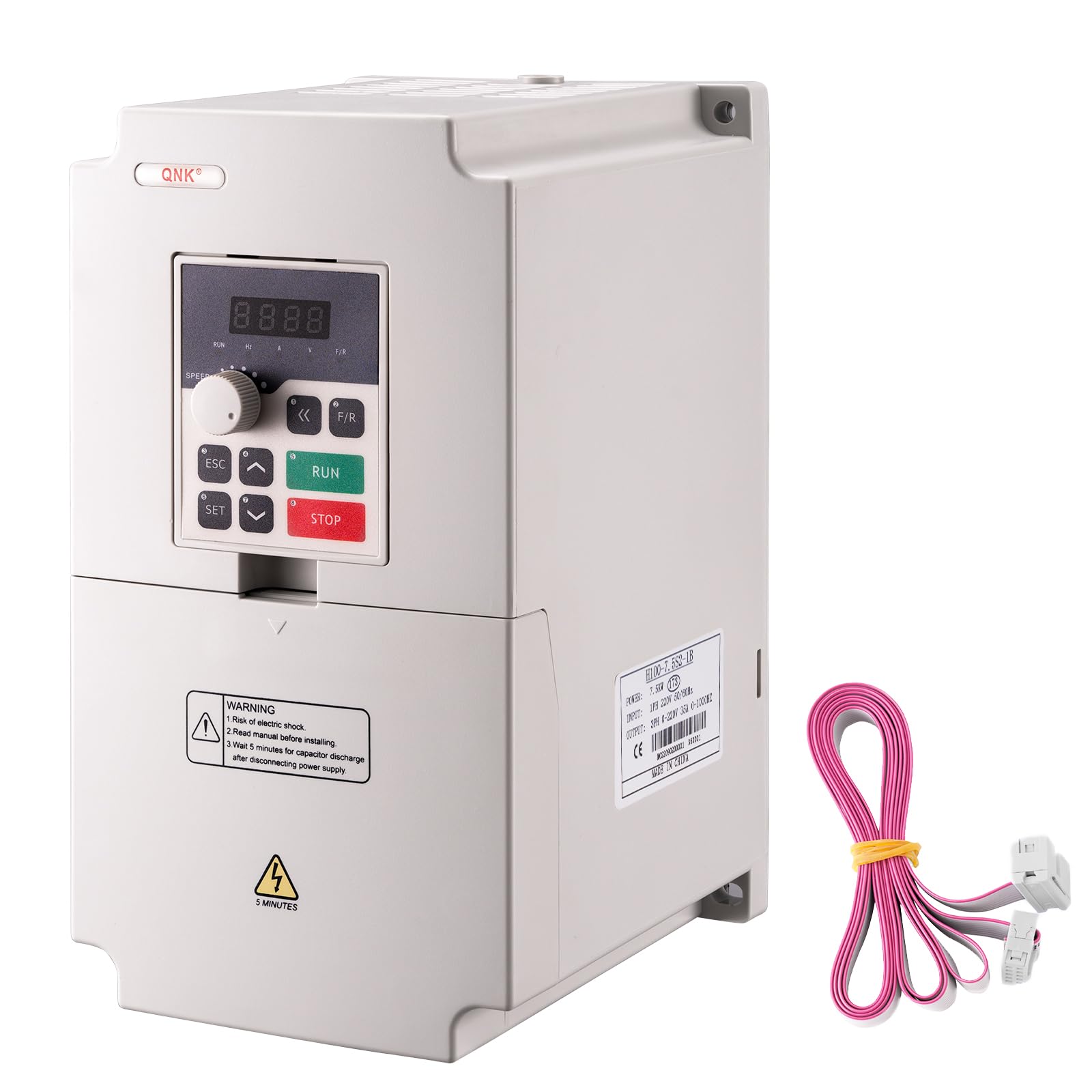 QNK 7.5KW 10HP 220V AC 33A VFD Converter Single to 3 Phase Inverter Variable Frequency Drive for CNC Spindle Motor Speed Controller White