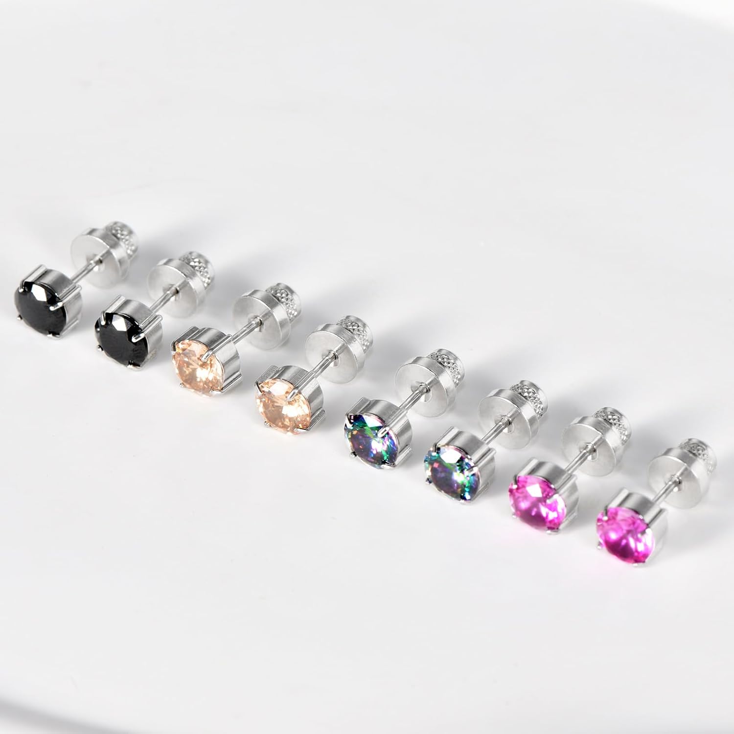 Titanium Screw Back Stud Earrings for Women Men, Hypoallergenic Double Side 5A Cubic Zirconia Flat Back Earrings Birthstone Stud Jewelry 6mm - Image 7