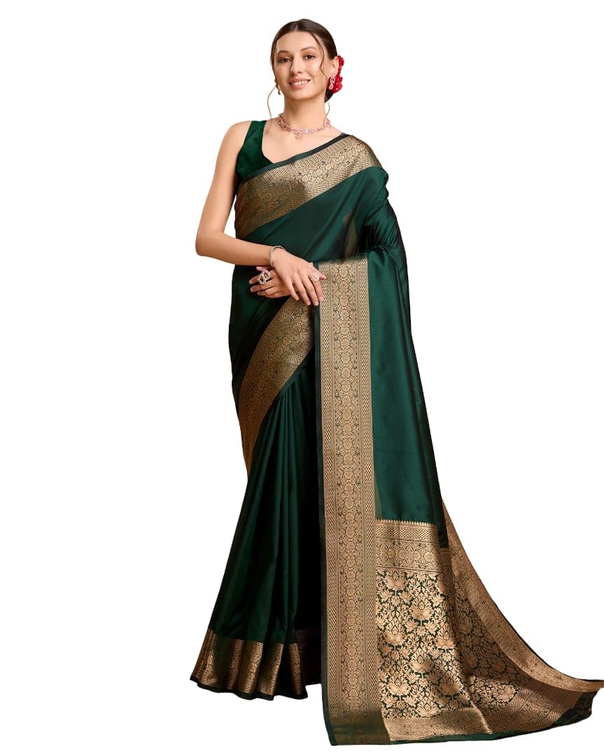 LOVELIEST PURE SILK SAREE WITH ALL OVER WEAVED WITH AND RICH PALLU WIDLY Silk Saree with Golden Zari Border, Traditional Indian Ethnic Wear,unstitch blouse-image-24