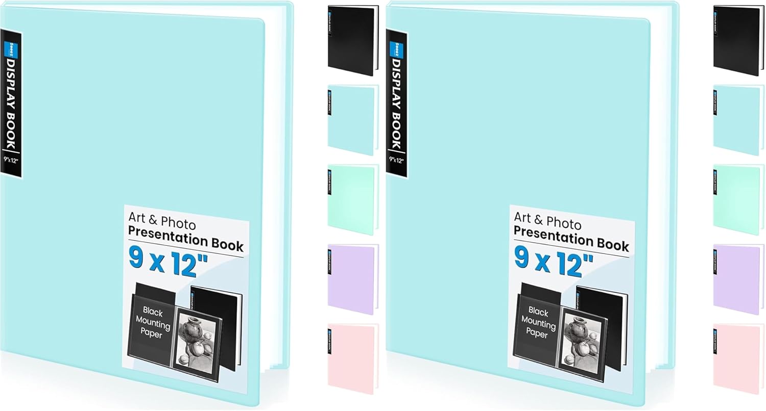 Sooez Binder with Plastic Sleeves 30-Pocket, Displays 60 Pages, 9x12 Presentation Folders with Clear Sheet Protectors, Art Portfolio with 30 Black Paper for Certificate & Office Project (Pack of 2)