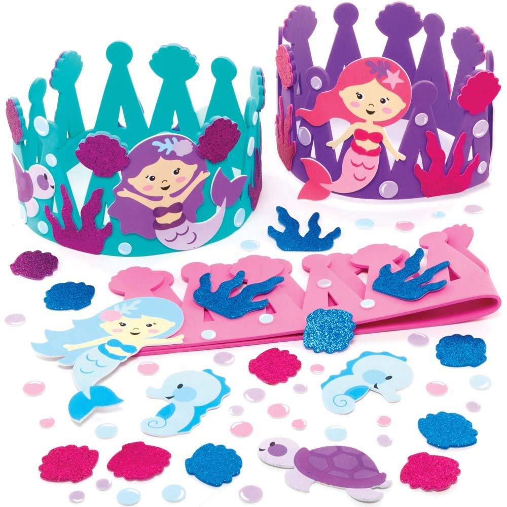 Baker Ross FE174 Mermaid Crown Kits - Pack of 3, Craft for Kids to Make and Wear as an Accessory for Costumes, Dress-Up, Parties and More